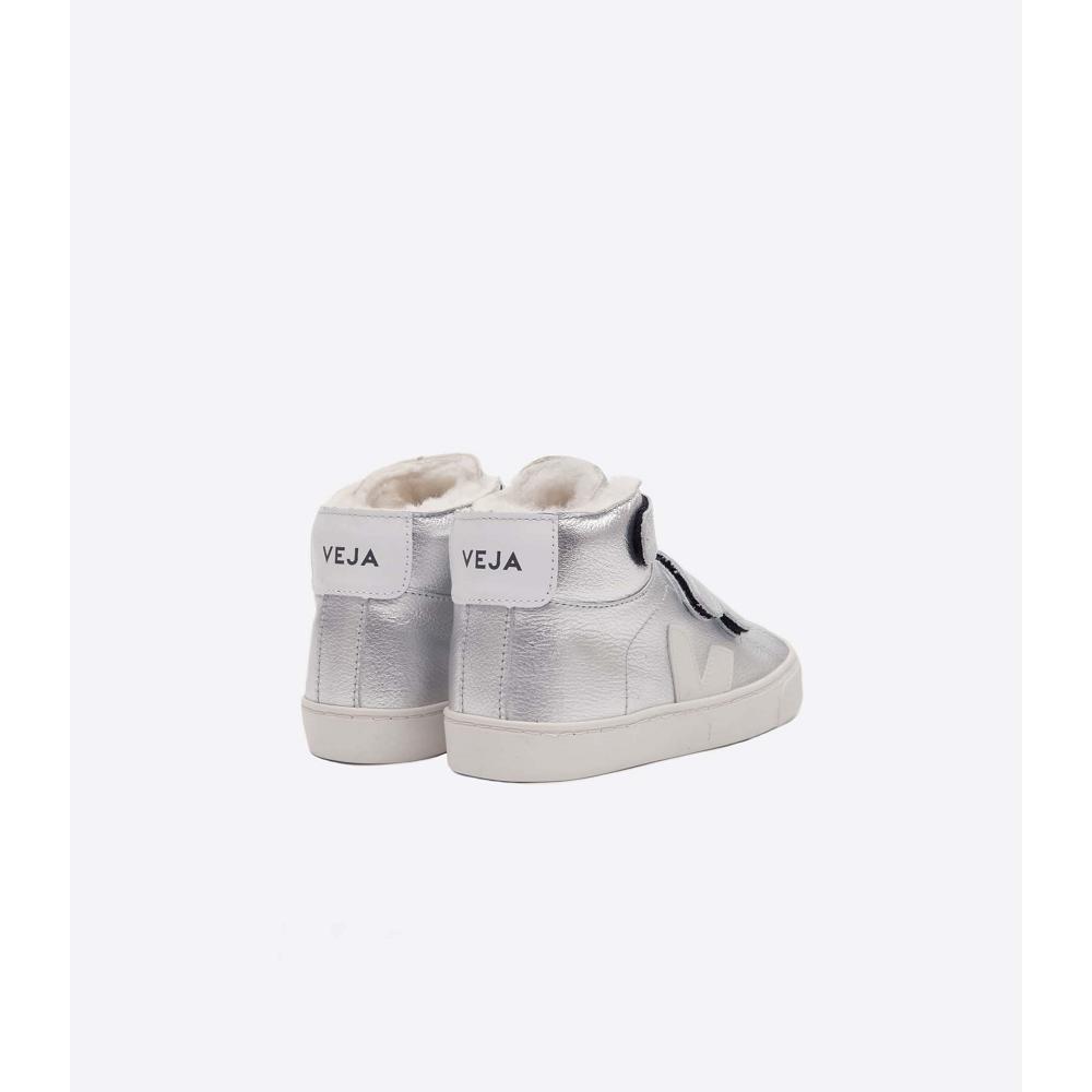 Silver Kids' Veja ESPLAR MID FURED LEATHER High Tops | AU 690NWY